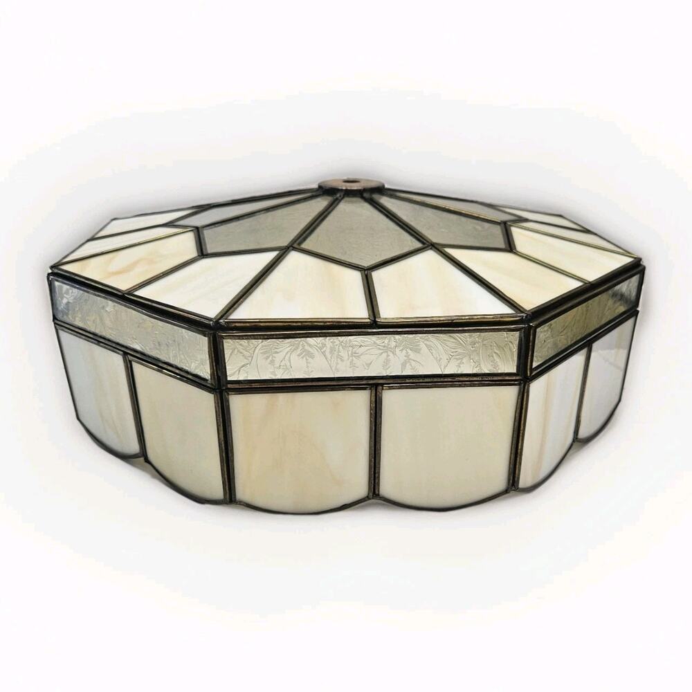 Vtg Tiffany Style Dodecagon Lamp Shade Crafted Opalescent Slag Glass Art Deco